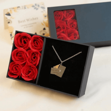 Personalized Envelope Necklace - Personalized Necklace - Brother & Sisters Gold / with Flowers Brother & Sisters